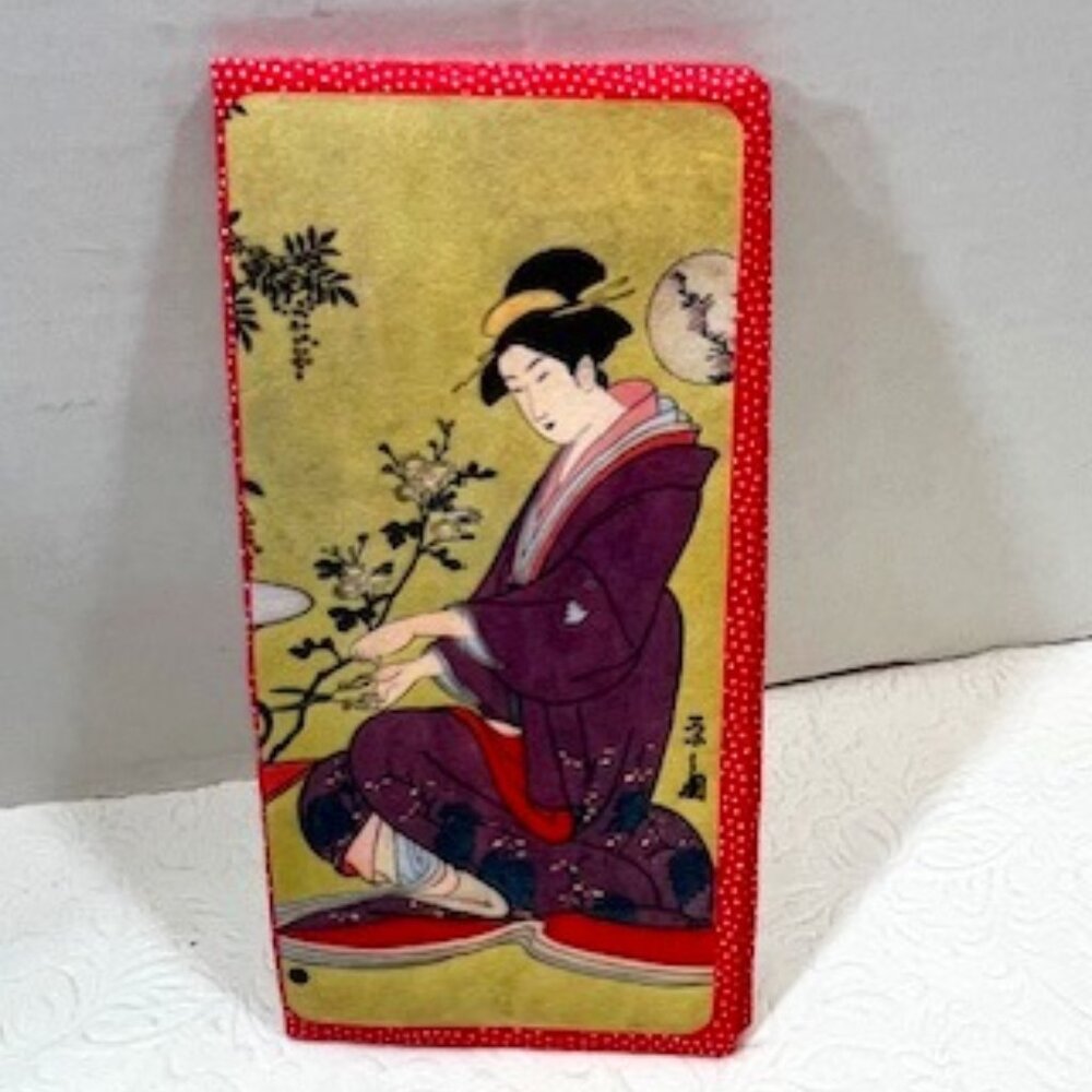 Japanese Geisha Women Rice Paper Checkbook Billfold Wallet Cover 3.5"x7.5"